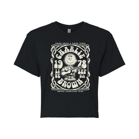 Peanuts - Charlie Brown Tour - Juniors Cropped Cotton Blend T-Shirt