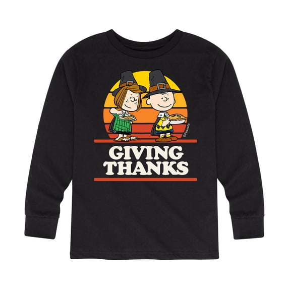 Peanuts - Charlie Brown and Peppermint Pattie Thanksgiving Boys' Long Sleeve Graphic T-Shirt