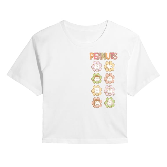 Peanuts - Charlie & Friends Flowers Pastel - Juniors Cropped Graphic T-Shirt