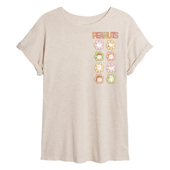 Peanuts - Charlie & Friends Flowers Pastel - Juniors Oversized Graphic T-Shirt