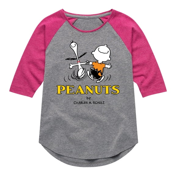 Peanuts - Charlie Snoopy Dancing - Toddler & Youth Girls Raglan Graphic T-Shirt