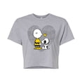 thumbnail image 1 of Peanuts - Charlie Snoopy Dot Heart - Juniors Cropped Cotton Blend T-Shirt, 1 of 6