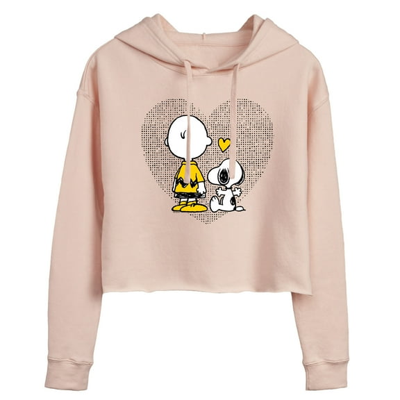 Peanuts - Charlie Snoopy Dot Heart - Juniors Cropped Pullover Hoodie