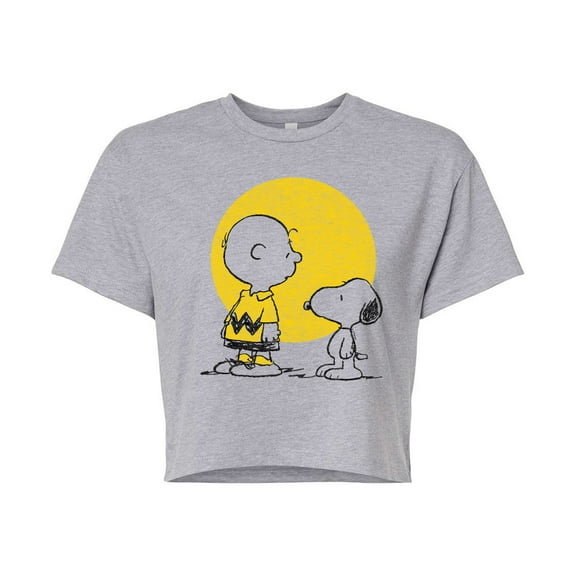 Peanuts - Charlie Snoopy Hearts - Juniors Cropped Cotton Blend T-Shirt
