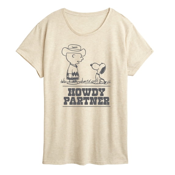 Peanuts - Charlie Snoopy Howdy Partner -Women's Short Sleeve Graphic T-Shirt