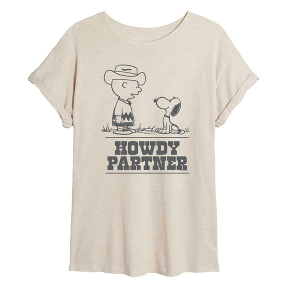 Peanuts - Charlie Snoopy Howdy Partner -Womens Oversized Graphic T-Shirt