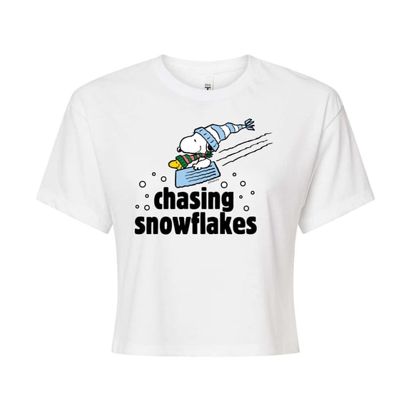 Peanuts - Chasing Snowflakes - Juniors Cropped Cotton Blend T-Shirt