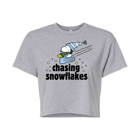 Peanuts - Chasing Snowflakes - Juniors Cropped Cotton Blend T-Shirt