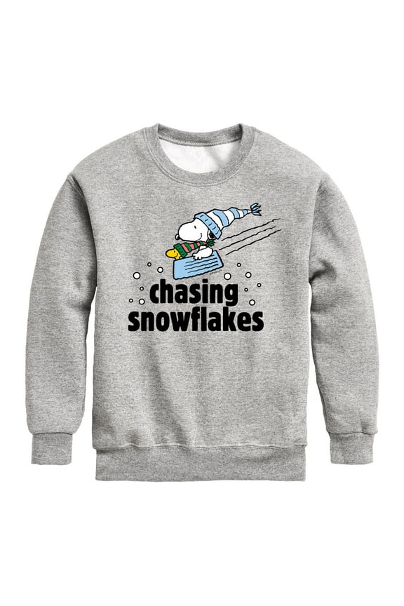 - Snoopy & Woodstock Chasing Snowflakes Christmas - Toddler And Youth Crewneck Fleece Sweatshirt
