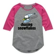 thumbnail image 1 of Peanuts - Snoopy & Woodstock Chasing Snowflakes Christmas - Toddler And Youth Girls Raglan Graphic T-Shirt, 1 of 5