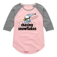 thumbnail image 1 of Peanuts - Snoopy & Woodstock Chasing Snowflakes Christmas - Toddler And Youth Girls Raglan Graphic T-Shirt, 1 of 5