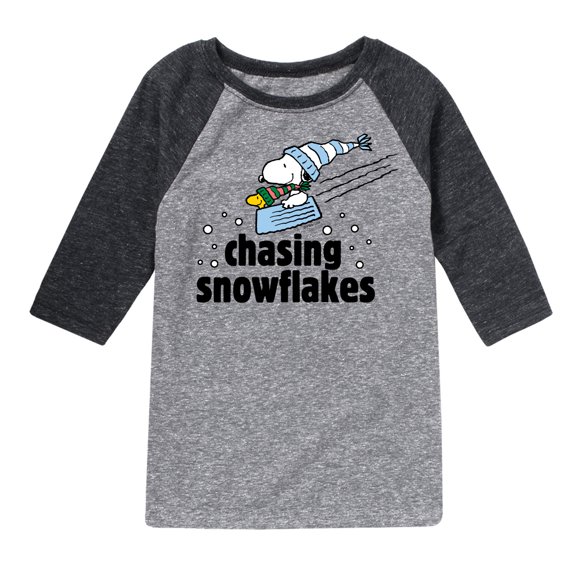 Peanuts - Snoopy & Woodstock Chasing Snowflakes Christmas - Toddler And Youth Raglan Graphic T-Shirt