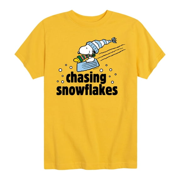 Peanuts - Snoopy & Woodstock Chasing Snowflakes Christmas - Toddler And Youth Short Sleeve Graphic T-Shirt