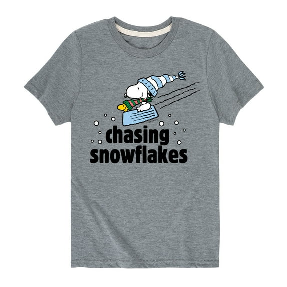 Peanuts - Snoopy & Woodstock Chasing Snowflakes Christmas - Toddler And Youth Short Sleeve Graphic T-Shirt