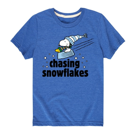 Peanuts - Snoopy & Woodstock Chasing Snowflakes Christmas - Toddler And Youth Short Sleeve Graphic T-Shirt