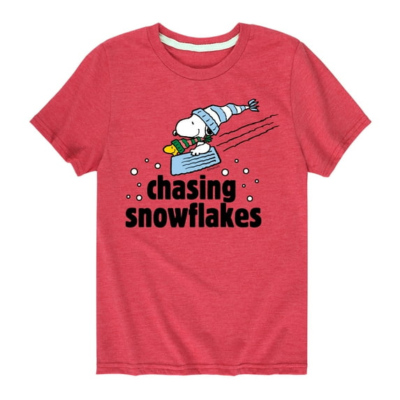 Peanuts - Snoopy & Woodstock Chasing Snowflakes Christmas - Toddler And Youth Short Sleeve Graphic T-Shirt