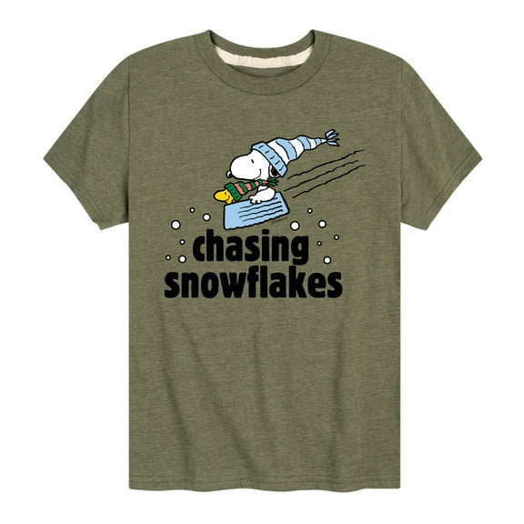 Peanuts - Snoopy & Woodstock Chasing Snowflakes Christmas - Toddler And Youth Short Sleeve Graphic T-Shirt