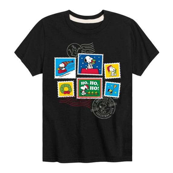 Peanuts - Christmas - Ho Ho Ho Holiday Stamps - Toddler & Youth Short Sleeve Graphic T-Shirt