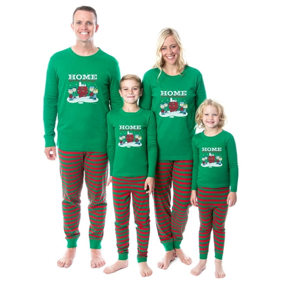Peanuts Christmas Home For The Holidays 2PC Long-Sleeve Matching Family Pajama Set For Adult Kids Toddlers