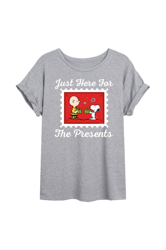 Peanuts - Christmas - Just Here For The Presents Stamp - Women's Oversized T-Shirt