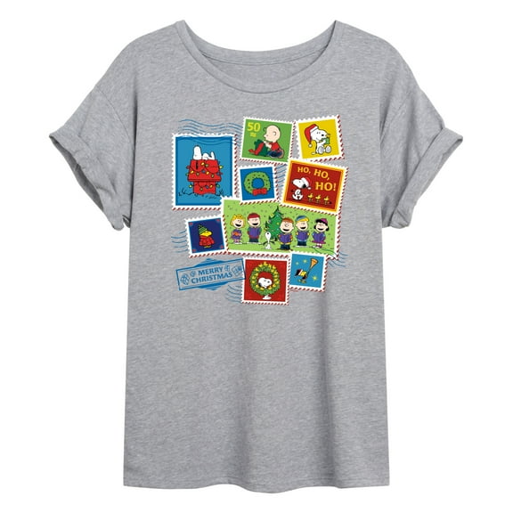 Peanuts - Christmas - Merry Christmas Stamps - Women's Oversized T-Shirt