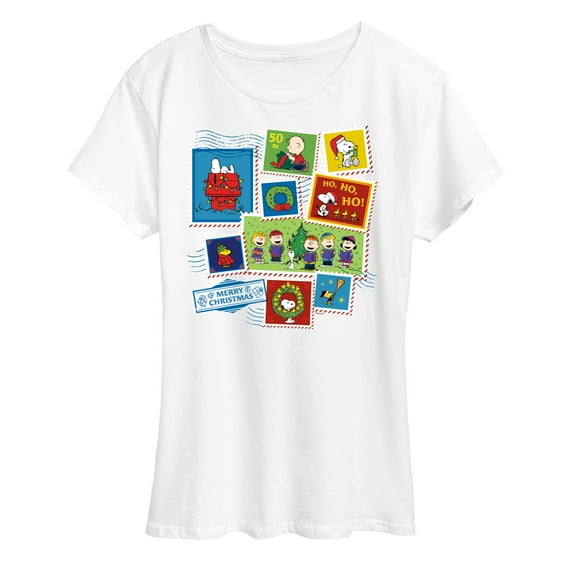 Peanuts - Christmas - Merry Christmas Stamps - Women's Short Sleeve Graphic T-Shirt