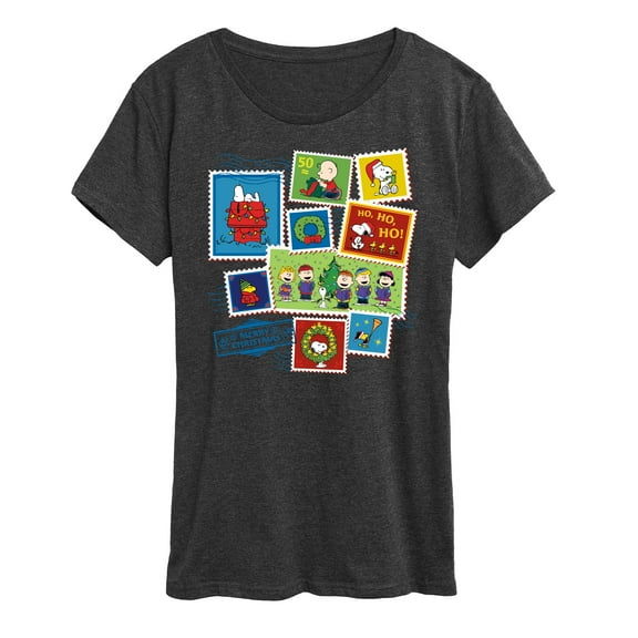 Peanuts - Christmas - Merry Christmas Stamps - Women's Short Sleeve Graphic T-Shirt