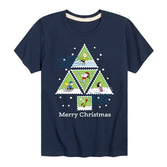 Peanuts - Christmas - Merry Christmas Tree Stamps - Toddler & Youth Short Sleeve Graphic T-Shirt