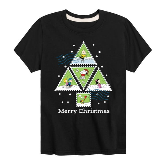 Peanuts - Christmas - Merry Christmas Tree Stamps - Toddler & Youth Short Sleeve Graphic T-Shirt