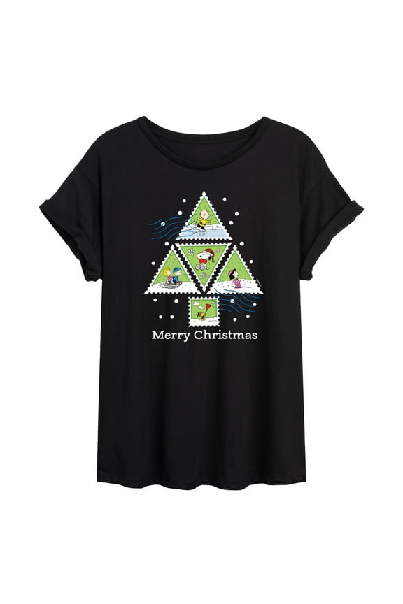 Peanuts - Christmas - Merry Christmas Triangle Tree Stamps - Women's Oversized T-Shirt