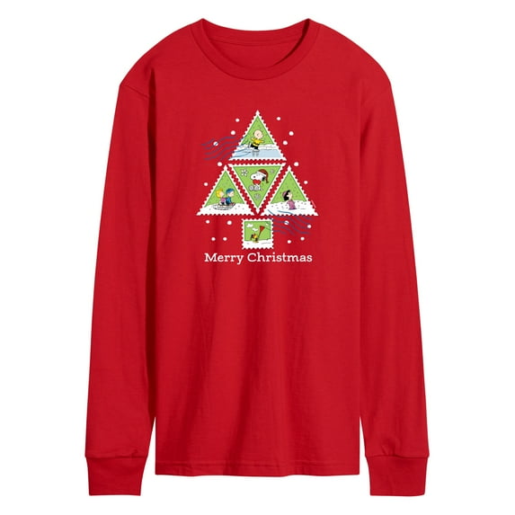 Peanuts - Christmas - Merry Christmas Triangle Tree Stamps - Men's Long Sleeve T-Shirt