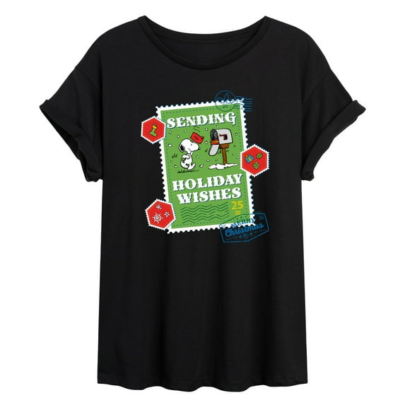 Peanuts - Christmas - Sending Holiday Wishes - Juniors Ideal Flowy Muscle T-Shirt