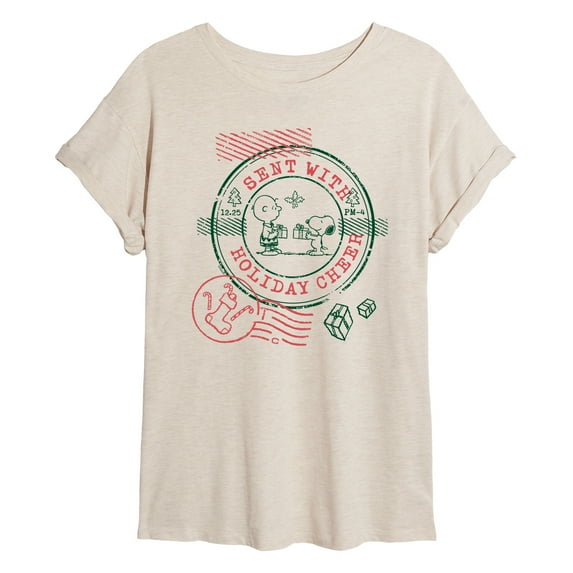 Peanuts - Christmas - Sent With Holiday Cheer Stamp - Women's Oversized T-Shirt