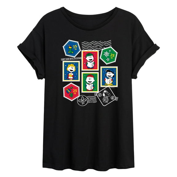 Peanuts - Christmas Stamps - Womens Oversized Graphic T-Shirt