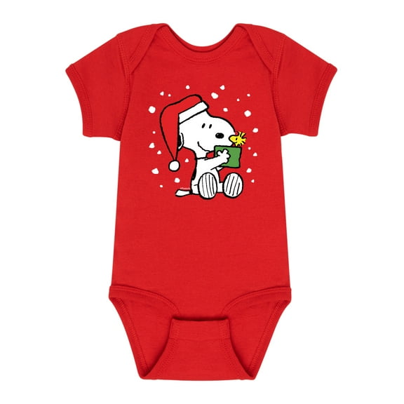 Peanuts - Christmas - Woodstock Is Snoopy's Present - Infant Baby One Piece