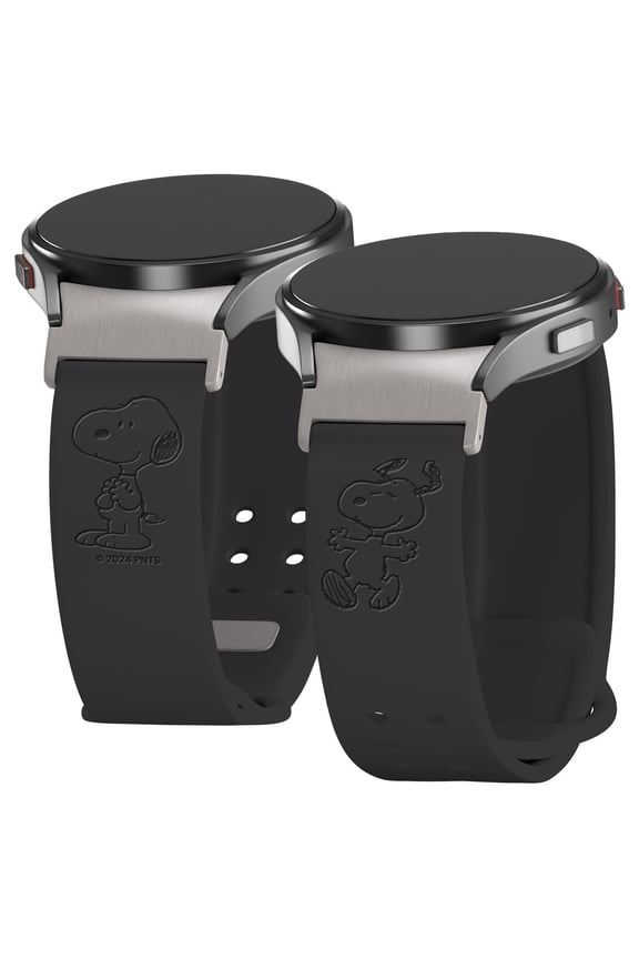 Peanuts Classic Engraved Silicone Unisex Watch Band Compatible with Samsung Galaxy Watch 4-7 (Snoopy Black) by Affinity Bands