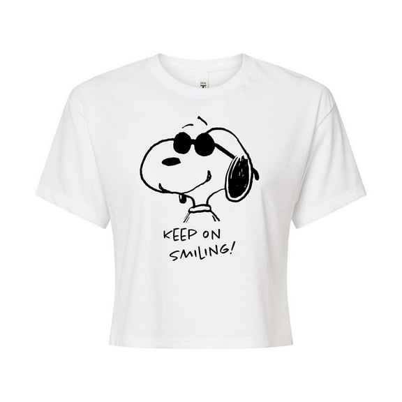 Peanuts - Cool Joe Keep On Smiling - Juniors Cropped Cotton Blend T-Shirt