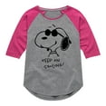 thumbnail image 1 of Peanuts - Cool Joe Keep On Smiling - Youth Girls Raglan Tee, 1 of 6
