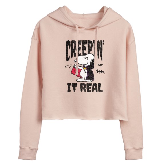 Peanuts - Creepin It Real - Juniors Cropped Pullover Hoodie