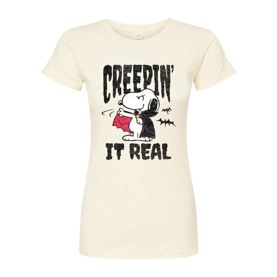Peanuts - Creepin It Real - Juniors Fitted Graphic T-Shirt