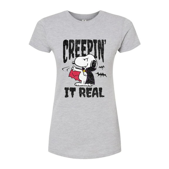 Peanuts - Creepin It Real - Juniors Fitted Graphic T-Shirt