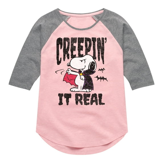 Peanuts - Creepin It Real - Toddler & Youth Girls Raglan Graphic T-Shirt