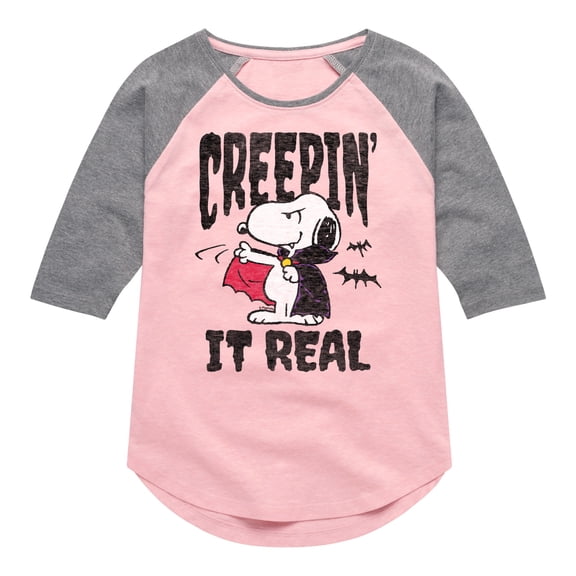 Peanuts - Creepin It Real - Toddler & Youth Girls Raglan Graphic T-Shirt