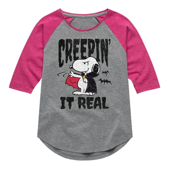 Peanuts - Creepin It Real - Toddler & Youth Girls Raglan Graphic T-Shirt