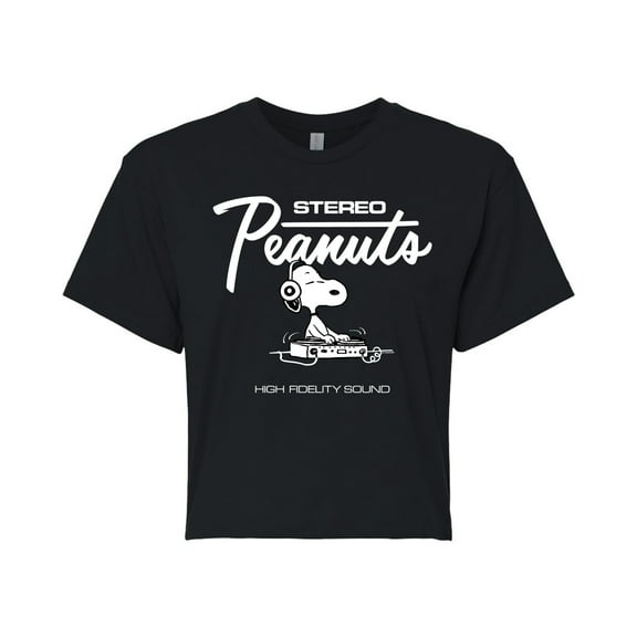 Peanuts - DJ Snoopy - Juniors Cropped Cotton Blend T-Shirt