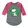 thumbnail image 1 of Peanuts - Dancing Snoopy Shamrock - Toddler and Youth Girls Shirt Tail Raglan, 1 of 6
