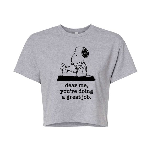 Peanuts - Dear Me Doing Great Job - Juniors Cropped Cotton Blend T-Shirt