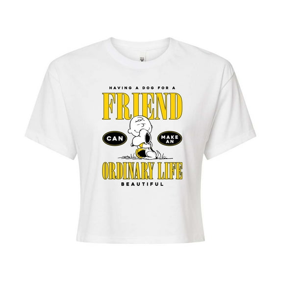 Peanuts - Dog Friend Make Ordinary Life Beautiful - Juniors Cropped Cotton Blend T-Shirt