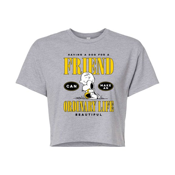 Peanuts - Dog Friend Make Ordinary Life Beautiful - Juniors Cropped Cotton Blend T-Shirt