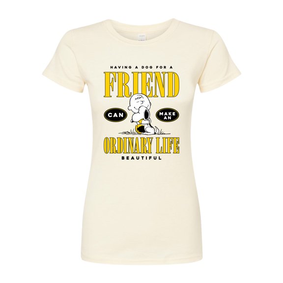 Peanuts - Dog Friend Make Ordinary Life Beautiful - Juniors Fitted Graphic T-Shirt